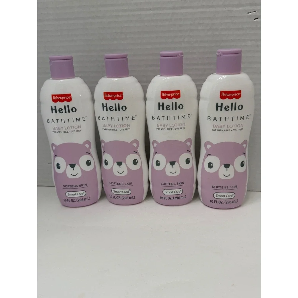 Fisher-Price Hello Bathtime Baby Lotion Paraben Dye Free 10oz 4 Pack‎ Lot